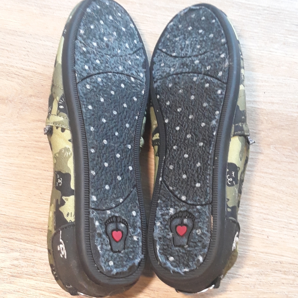 Skechers Bobs Plush Cat-Mouflage Shoes / Sz 9 Bobs Green Cat Camo Slip On Flats - Picture 7 of 12